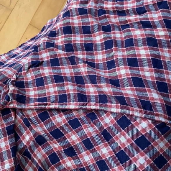 Max Studio Plaid Checkered Ruffle Flutter Sleeve Wrap Top Navy Red Size L - Picture 10 of 11